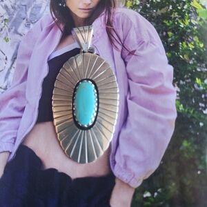 Sterling Silver Turquoise Pendant~ Native Made.